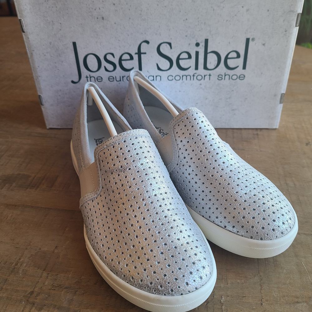 Josef Seibel Muster Silver CUTE Leather Slip On Casual Sneakers Womens EU 37 / 6